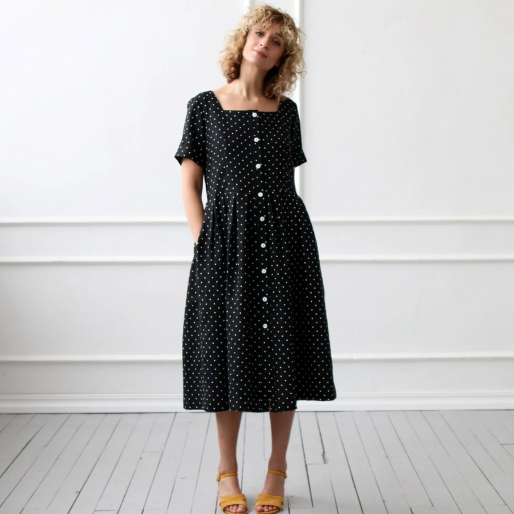 NWOT Button up linen short sleeve dress in eggplant/purple from OFFON Clothing